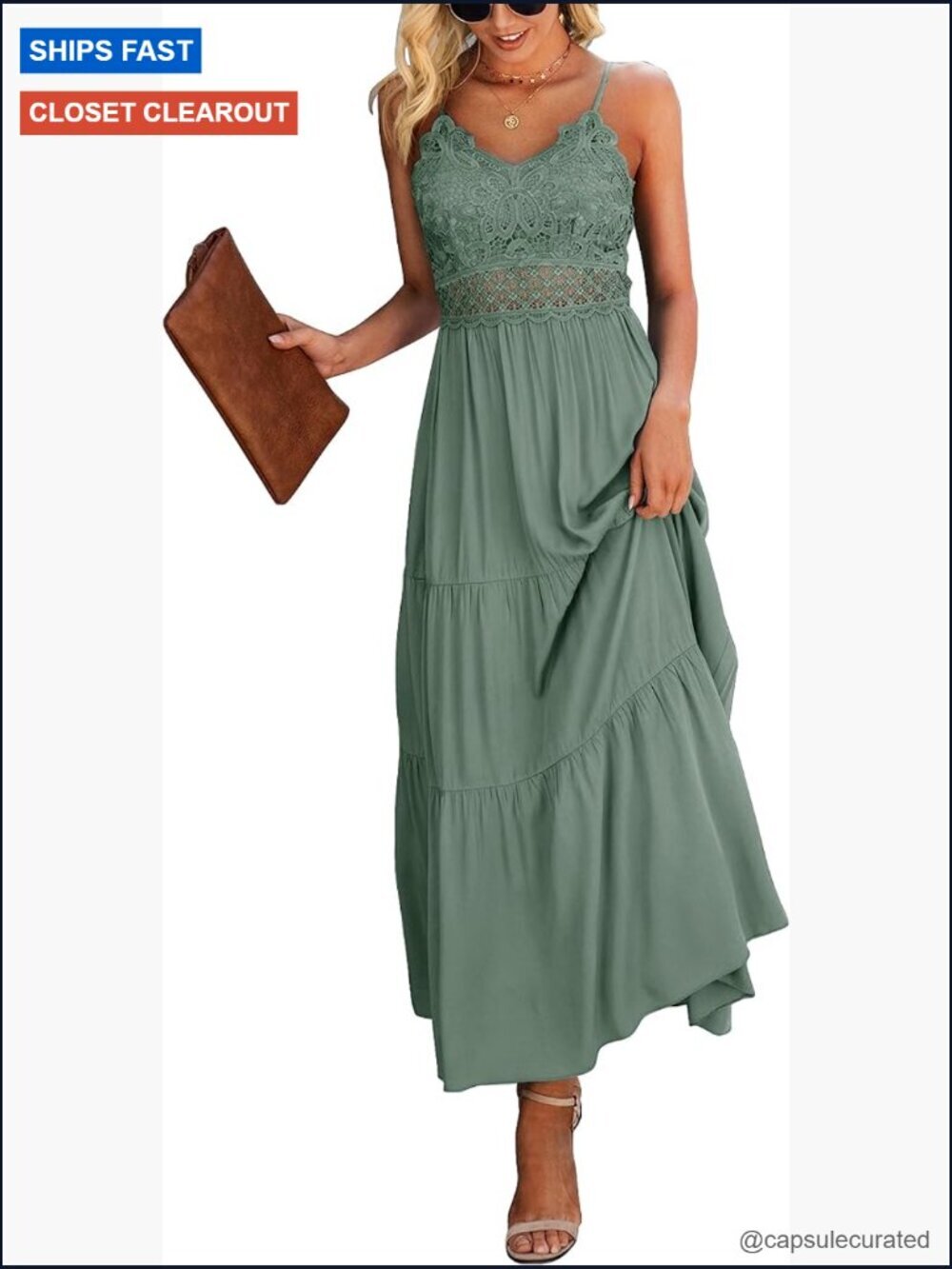 Crochet Lace Maxi Dress Spaghetti Strap V-Neck Summer Beach Long Dress